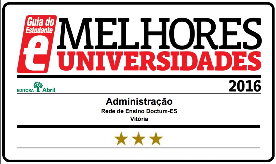 Curso de Administração da Doctum Vitória é classificado com 3 Estrelas pelo Guia do Estudante